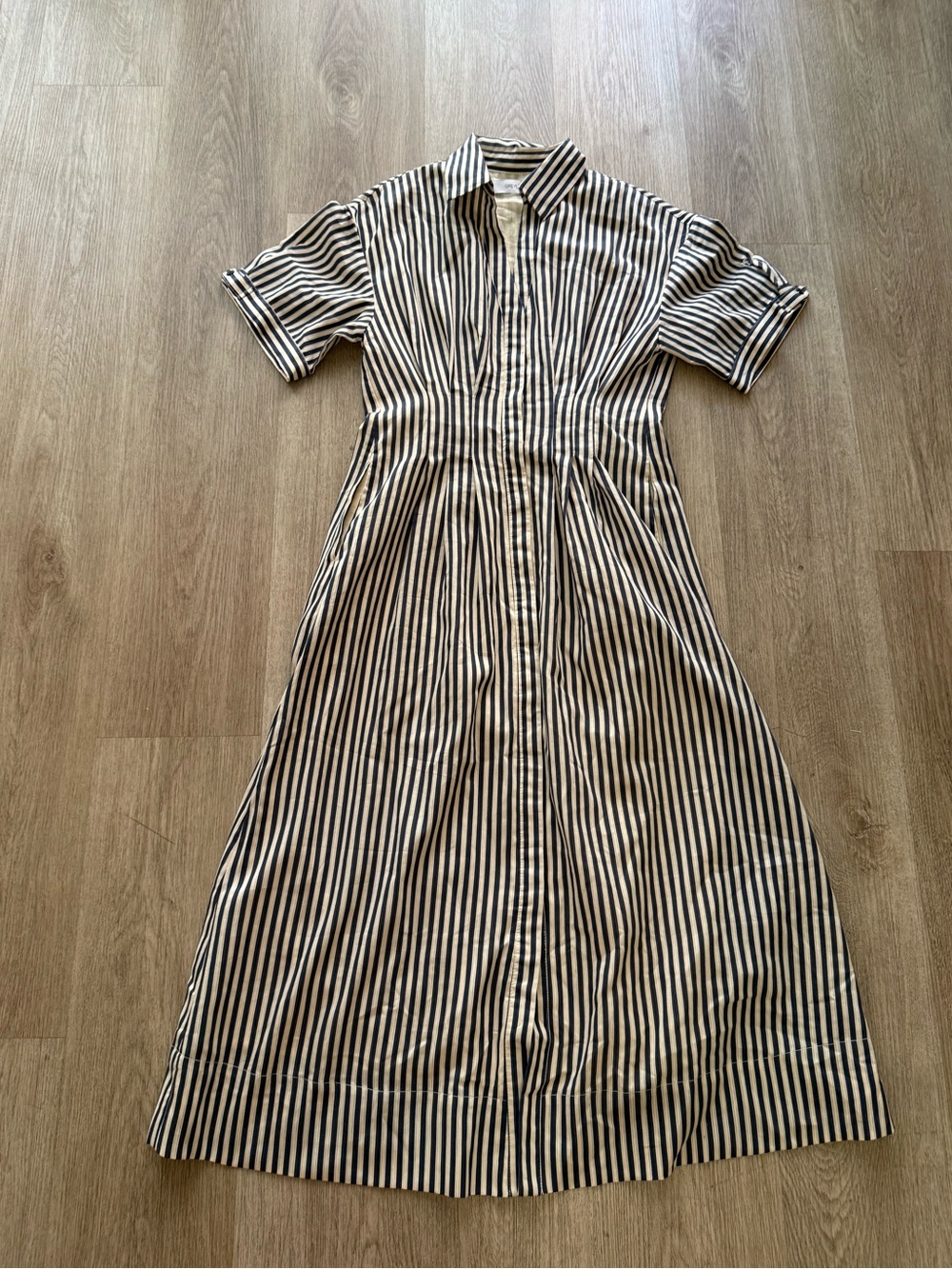 greylin vanisa navy blue cream stripe button front midi shirt dress small NEW - Picture 6 of 9